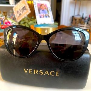 Black Versace cat eye sunglasses gold frame/ emblem